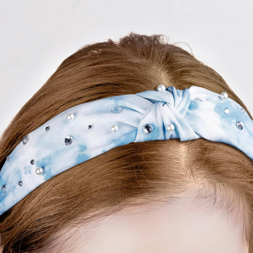 Blue Knot Tie Dye Headbandwith Pearl