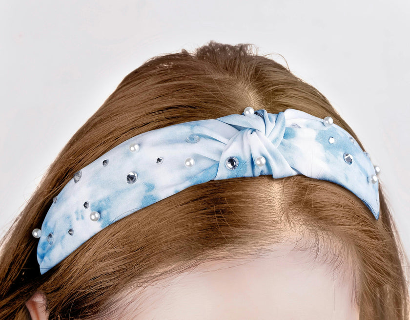 Blue Knot Tie Dye Headbandwith Pearl
