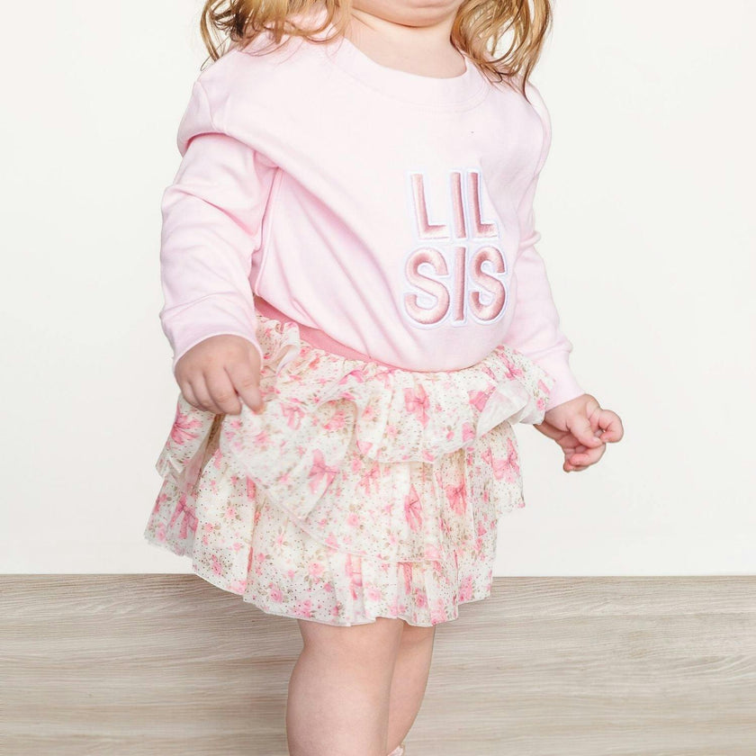 Lil Sis Embroidered Patch Long Sleeve Romper - Ballet
