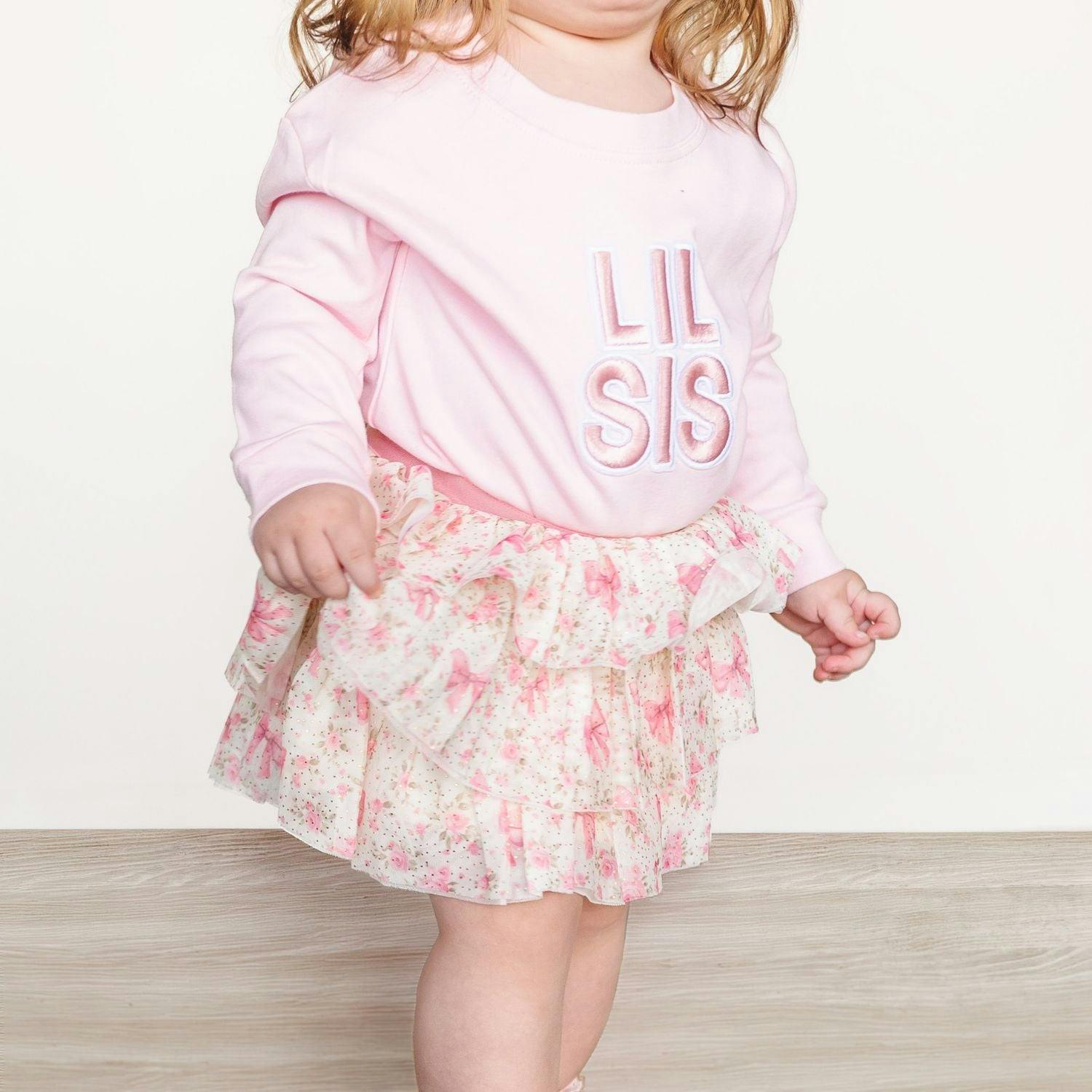 Lil Sis Embroidered Patch Long Sleeve Romper - Ballet