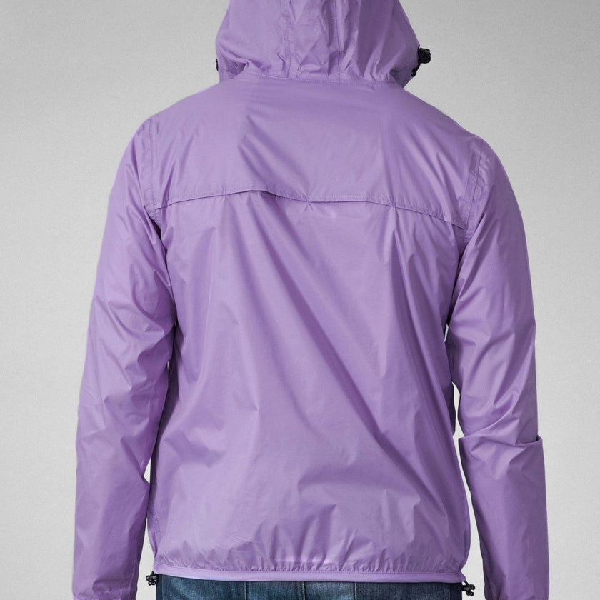 Light purple quarter zip packable rain jacket and windbreaker
