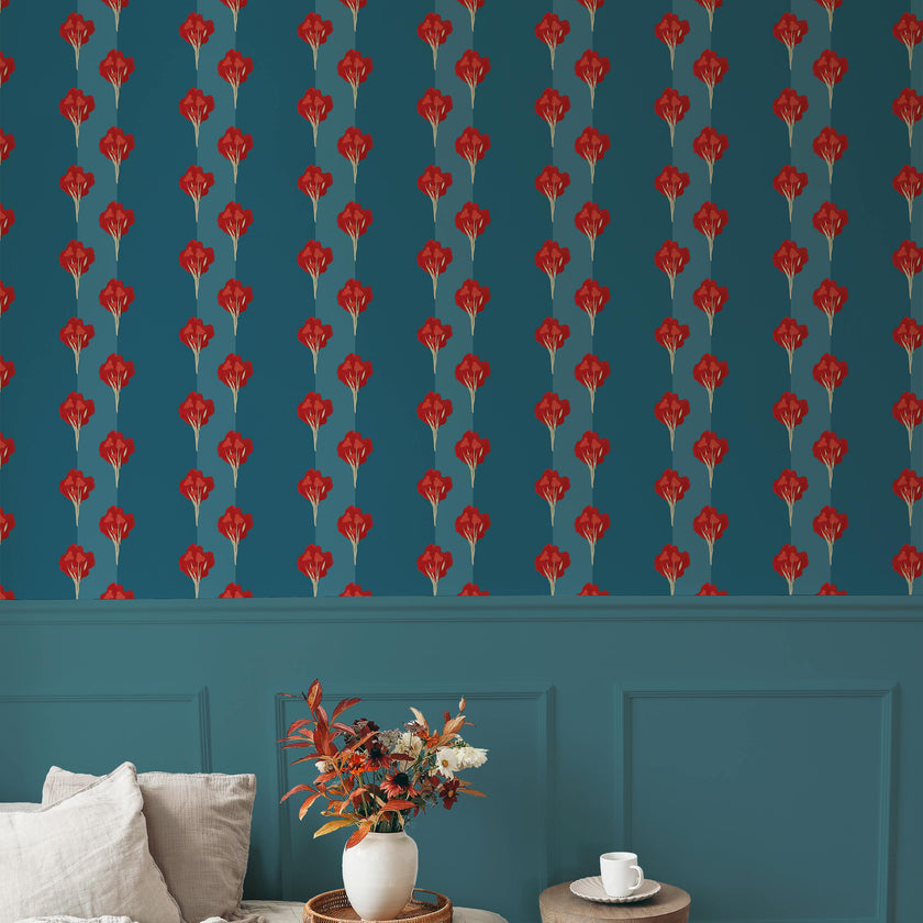 Papier peint ARBORESCENCE coloris Bleu persan