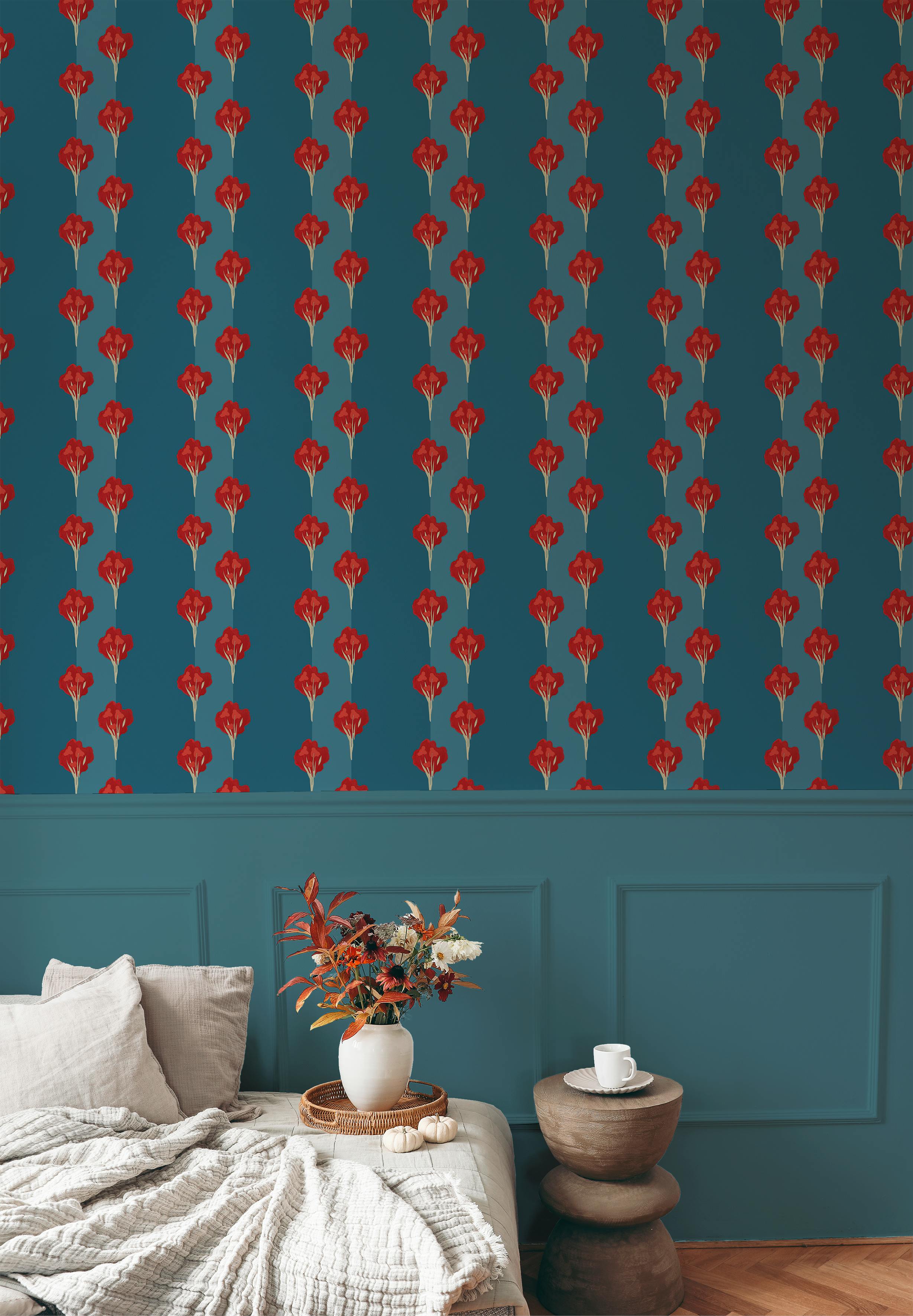 Papier peint ARBORESCENCE coloris Bleu persan