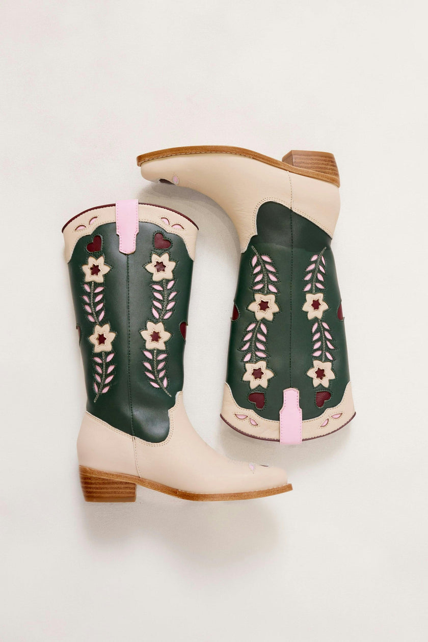 Mini Dakota Boot in Green & Cream