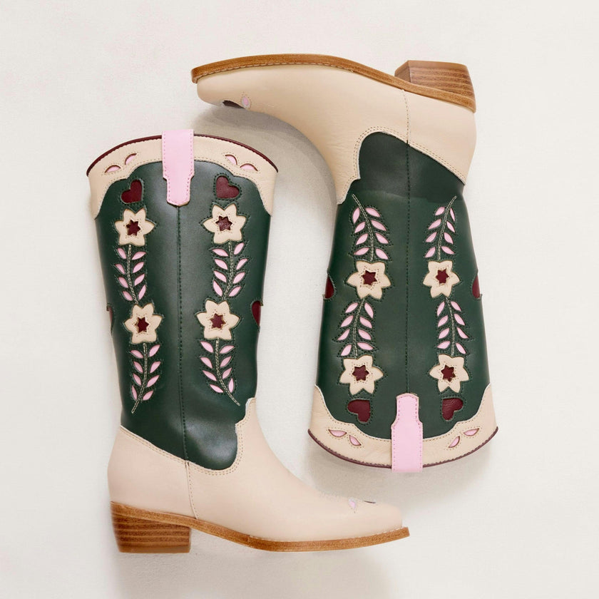 Mini Dakota Boot in Green & Cream