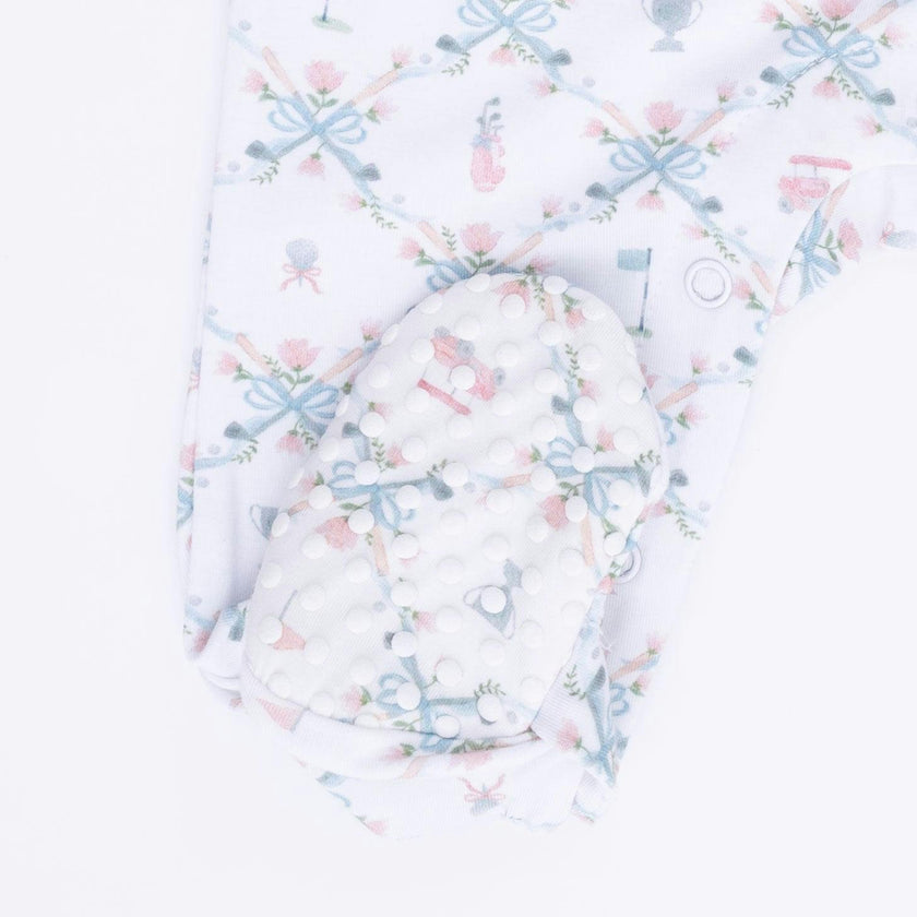 Golf Trellis Pink - Smocked Peter Pan Snap Footie