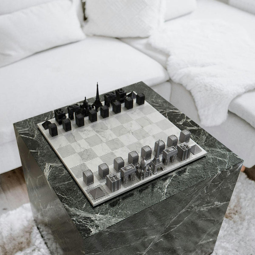 Chess Set Stainless Steel PARIS with Paris Map Board