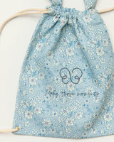 Bunny Drawstring Backpack - Tonal Floral Blue
