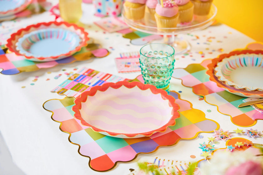 Packed Party Wavy Wishes 10ct Paper Dinner Plates | Gold Foil Scalloped Edge Birthday Party Plates |10 Inch Red and Purple Plates