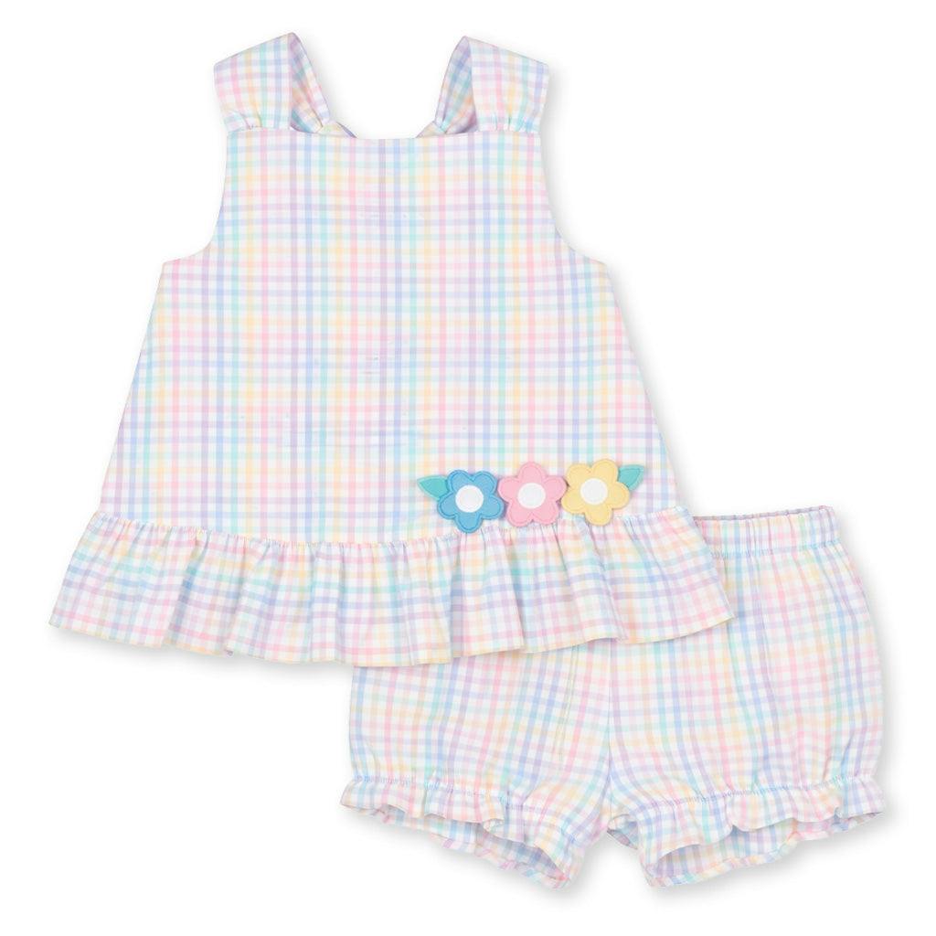 Plaid Seersucker Dress And Bloomer With Flowers
