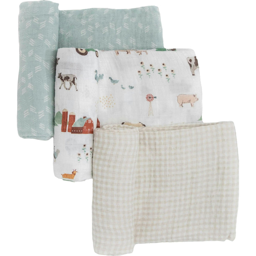 Cotton Muslin Swaddle Blanket 3 Pack - Farmyard