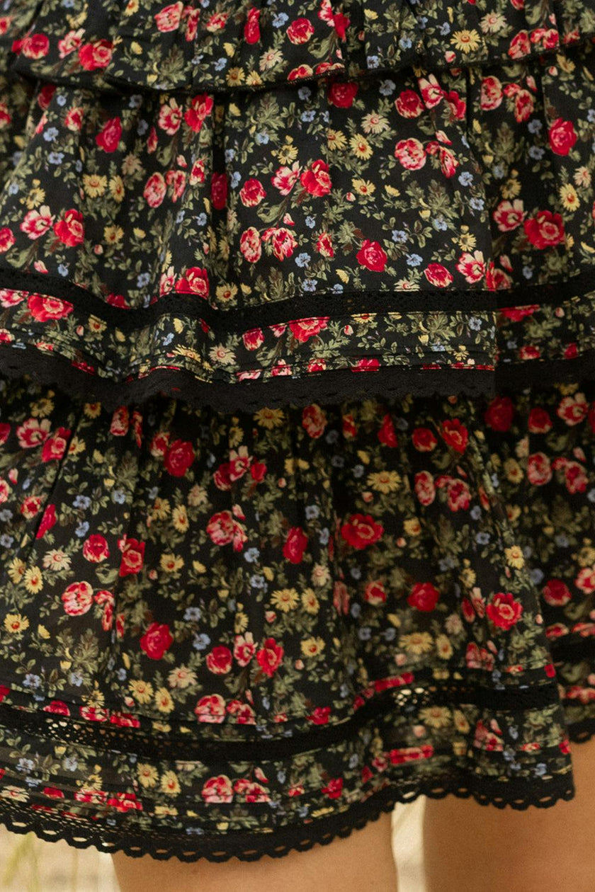 Annalise Skirt in Obsidian Vintage Poppies
