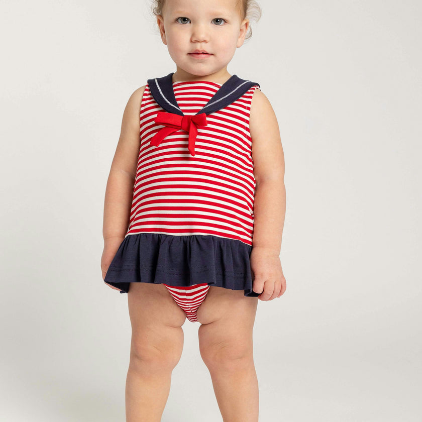 Stripe Knit Romper With Sailor Collar