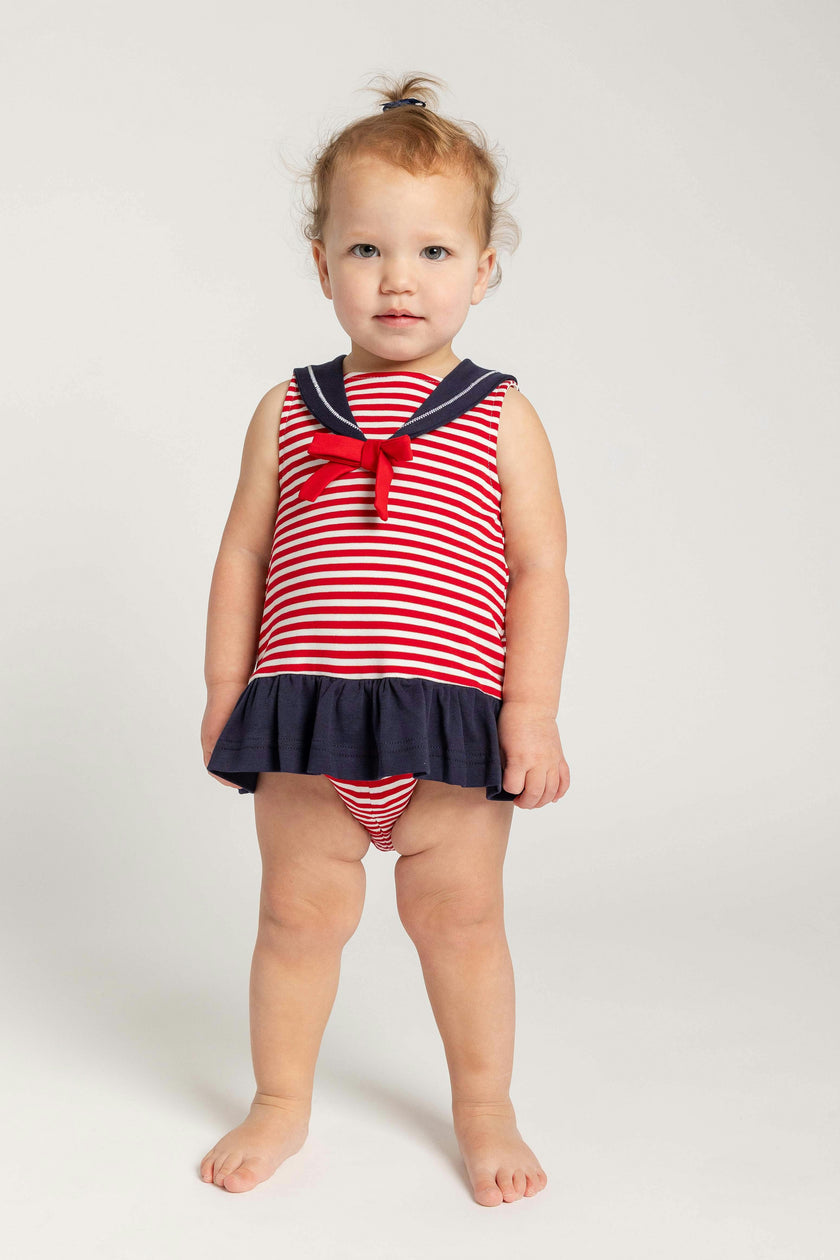 Stripe Knit Romper With Sailor Collar