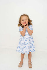 Blue Floral Embroidery Girls Joy Dress