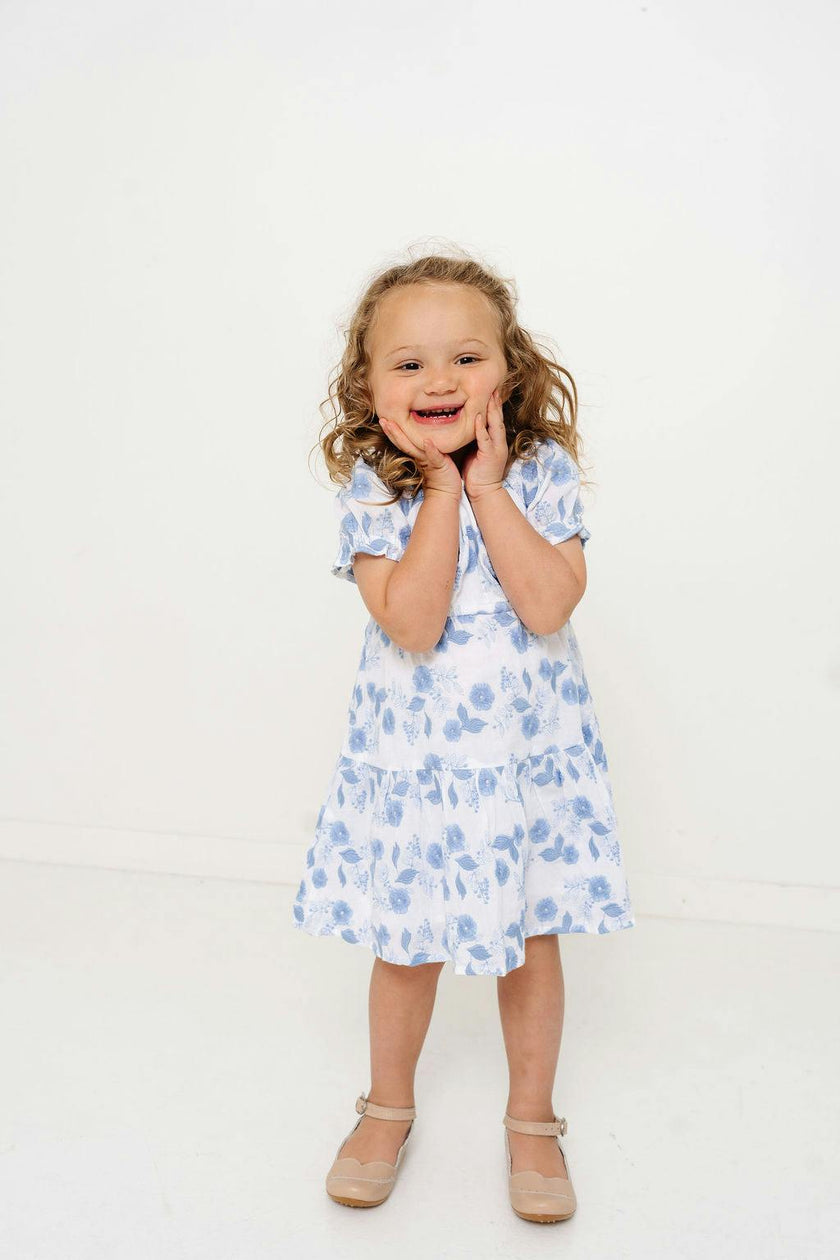 Blue Floral Embroidery Girls Joy Dress