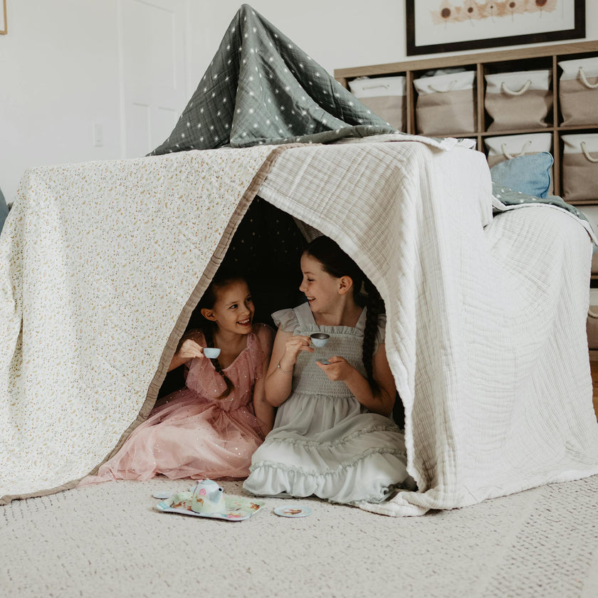 Organic Cotton Muslin Quilted Throw - Sand Stripe