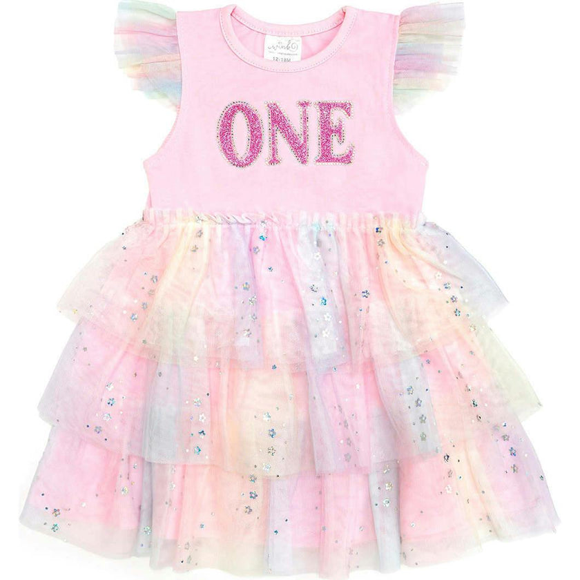 First Birthday Girl Fairy Dust Short Sleeve Tutu Dress