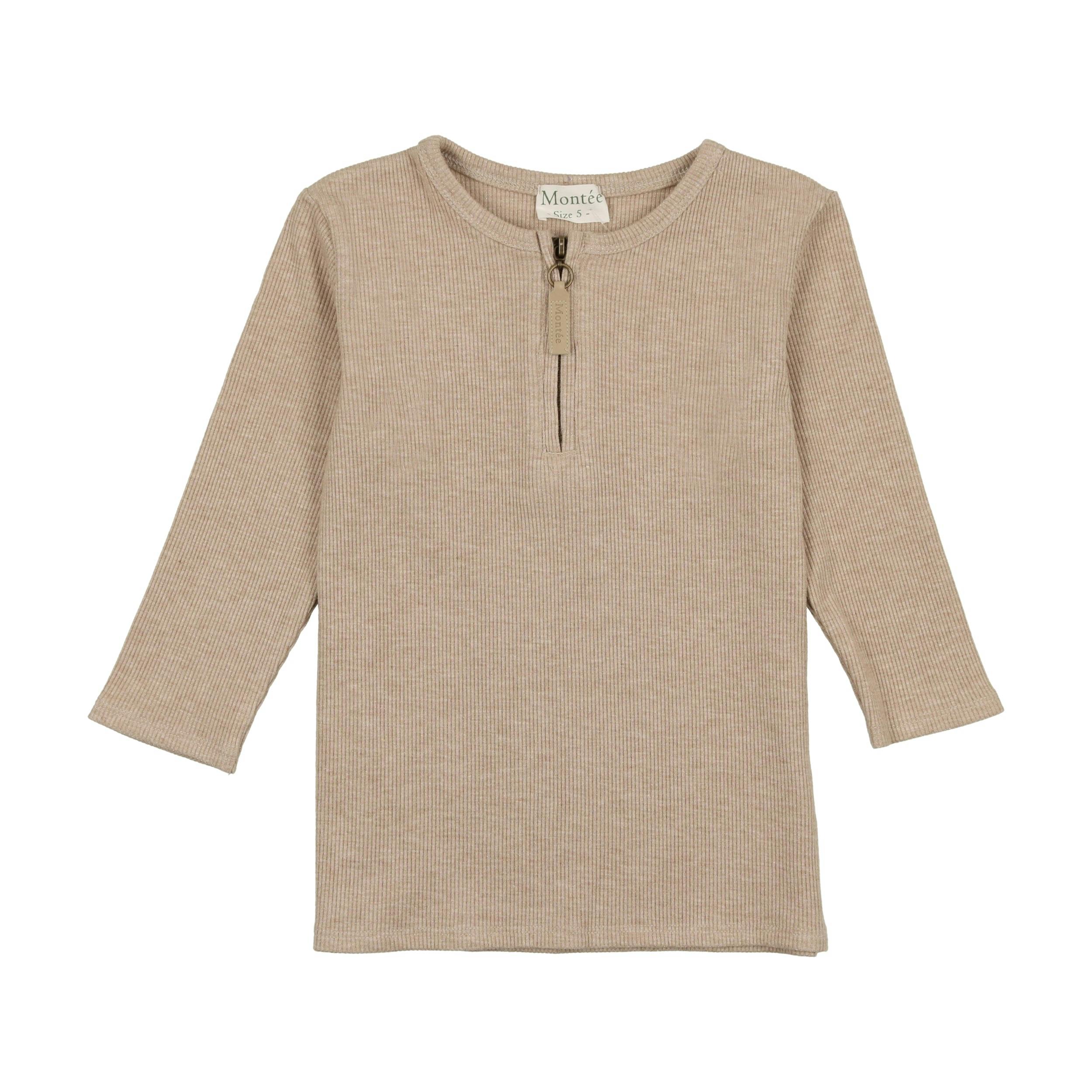 Soft Ribbed 3-Quarter Sleeve Zipped Henley Shirt
