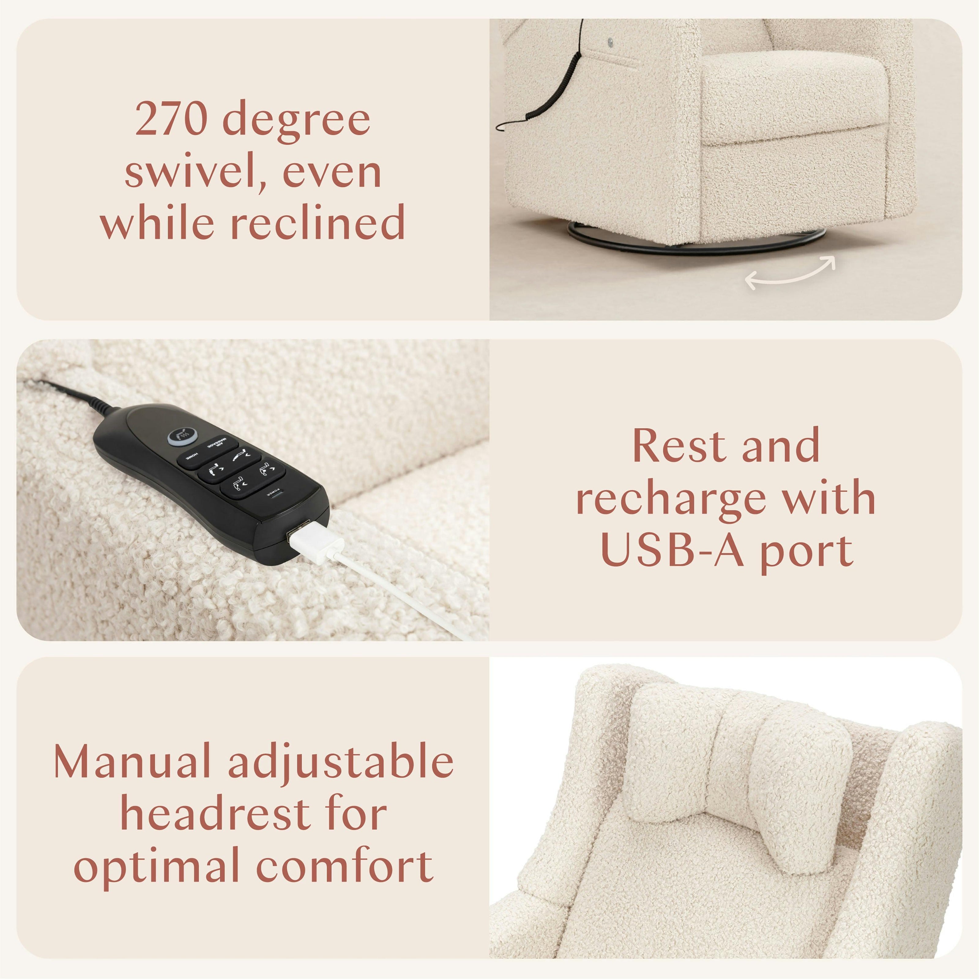 Babyletto Kiwi Deluxe Power Recliner and Swivel Glider with Heat and Massage