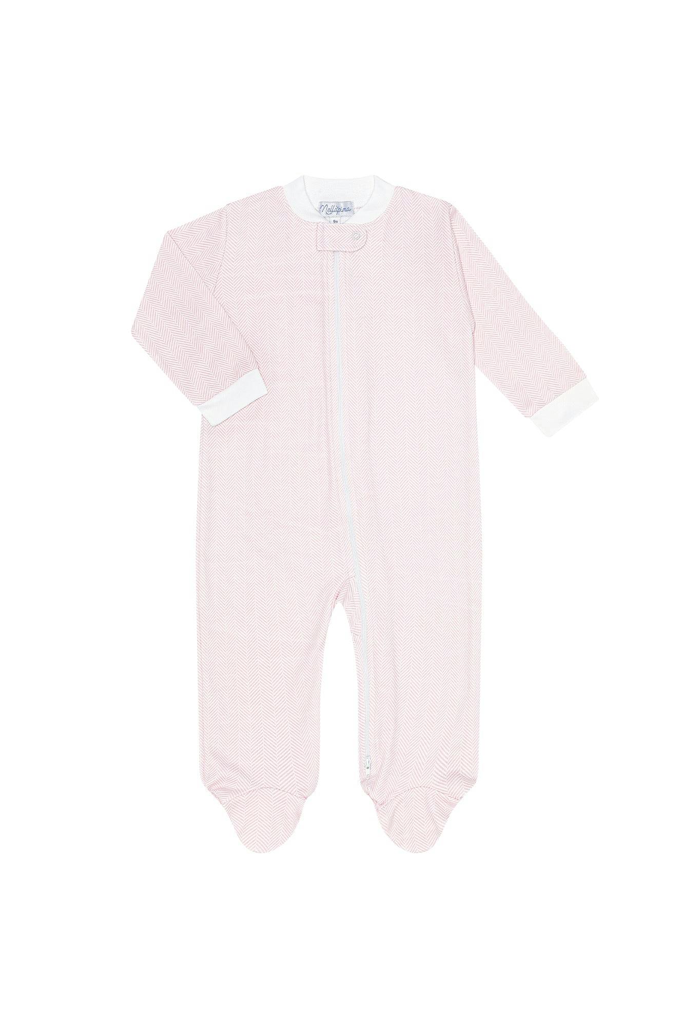 Pink Herringbone Zipper Footie