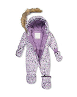 Baby Original One Piece Puffy Snowsuit With Removable Mittens And Boots Purple Printed Mini Flowers