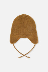 Baby Winter Knit Hat With Ear Flaps And Strings Brown Sugar