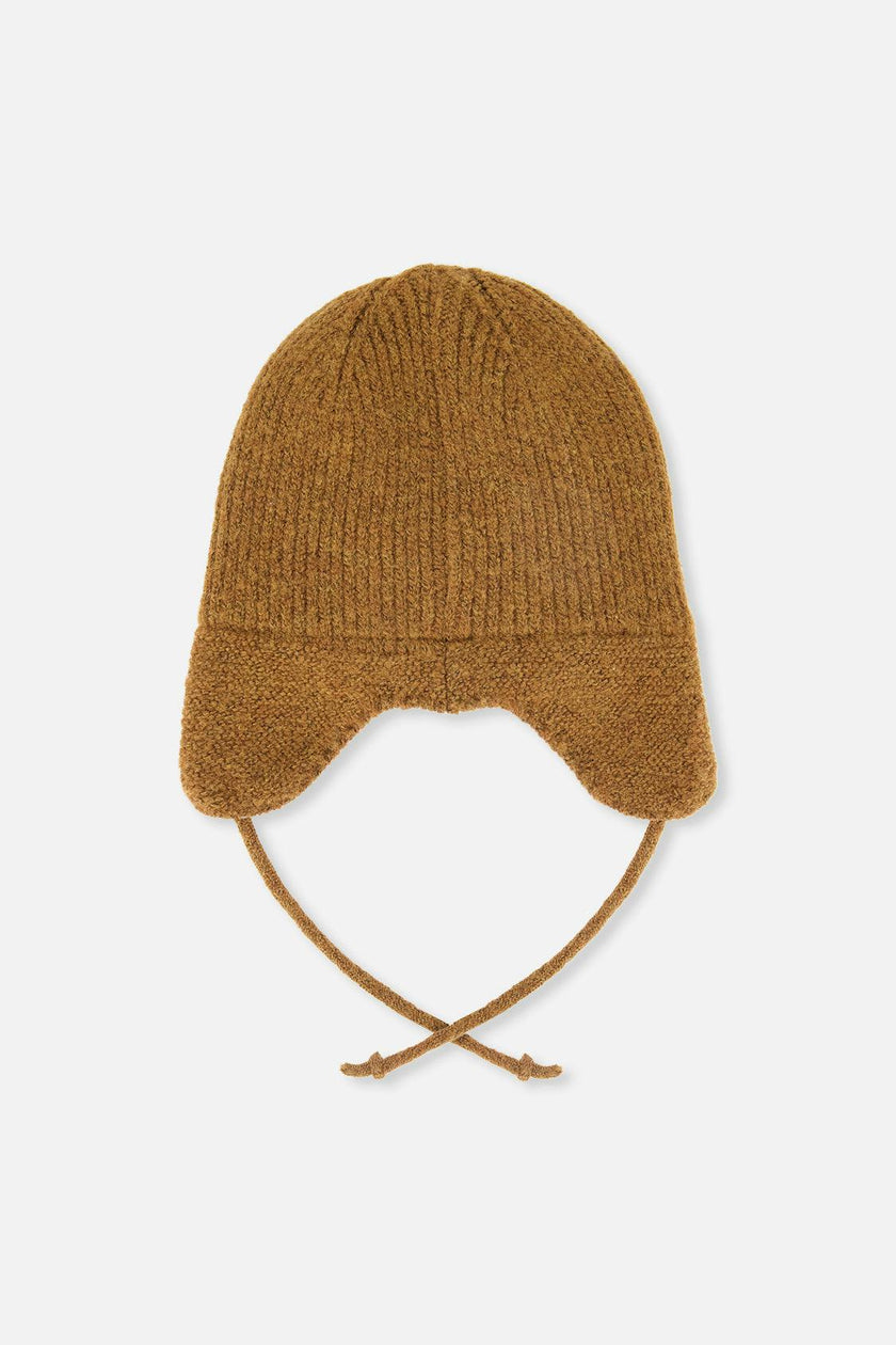 Baby Winter Knit Hat With Ear Flaps And Strings Brown Sugar