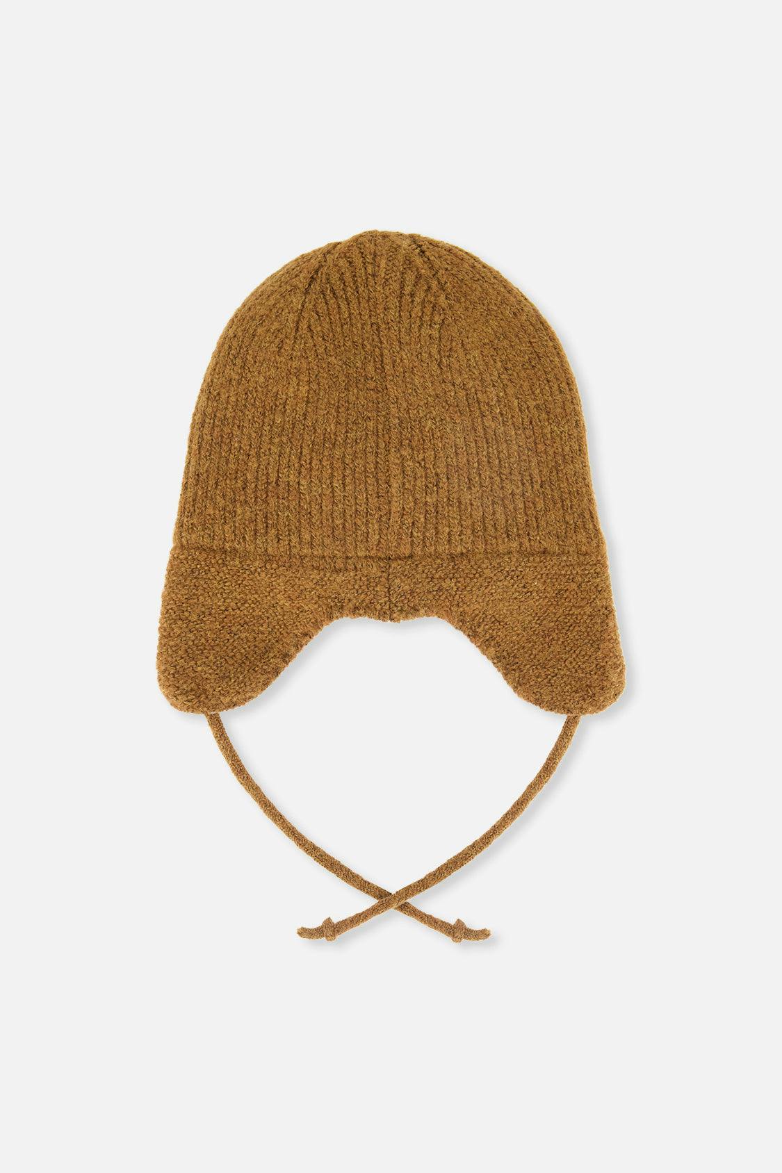 Baby Winter Knit Hat With Ear Flaps And Strings Brown Sugar