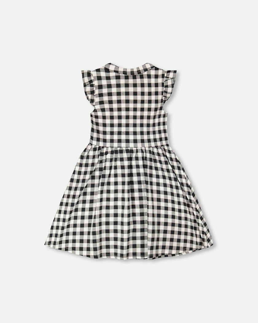 Sleeveless Button Down Dress Black Gingham