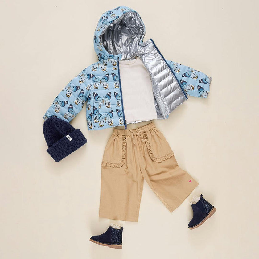 Girls Reversible Riley Jacket - Blue Vintage Butterflies