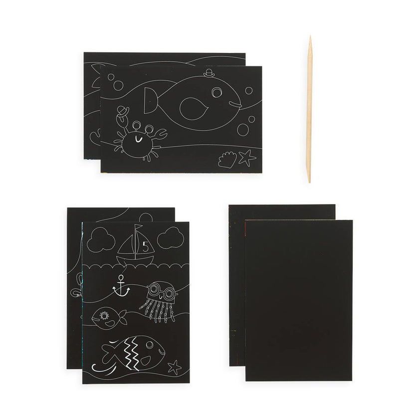 Scratch and Scribble Mini Scratch Art Kit - Friendly Fish - 8 Cards 1 Sticker Sheet