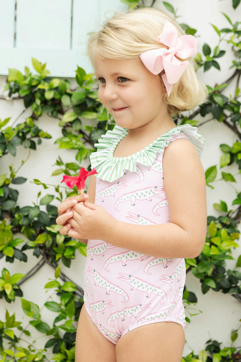 Ruffled One Piece Swimsuit - Pink Alligator Alley