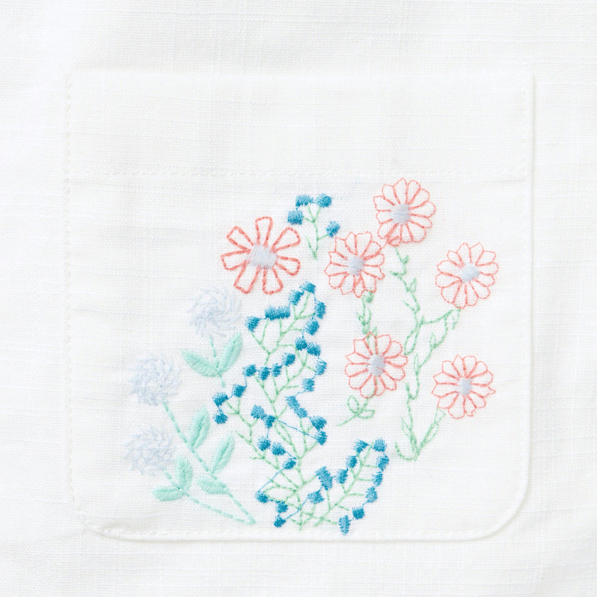 Embroidered Floral Pocket Dress, white
