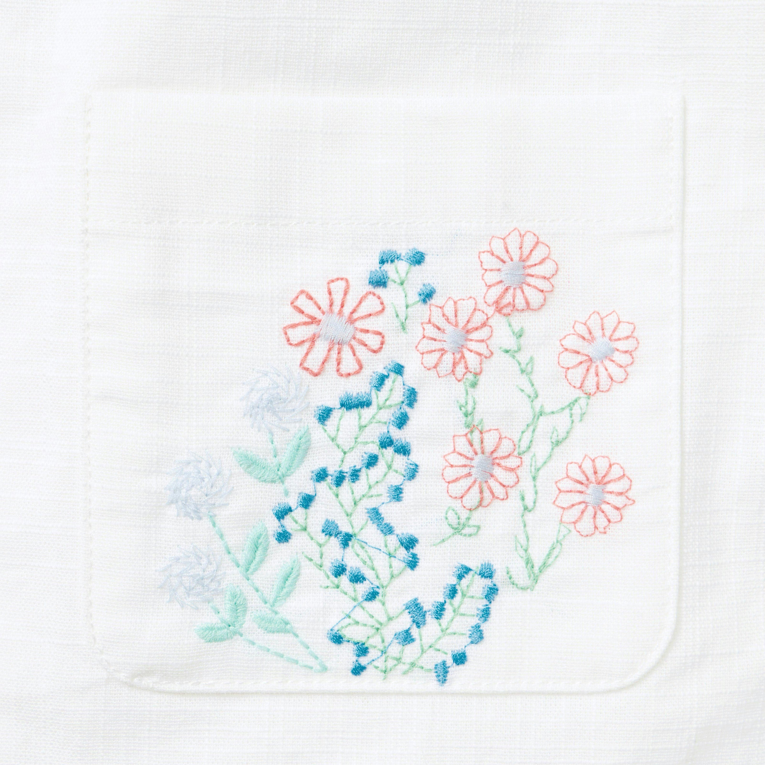 Embroidered Floral Pocket Dress, white