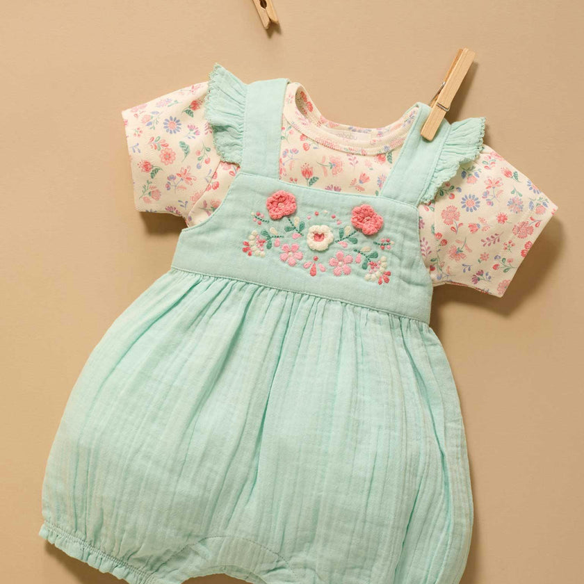 Embroidered Overall Set Aloe