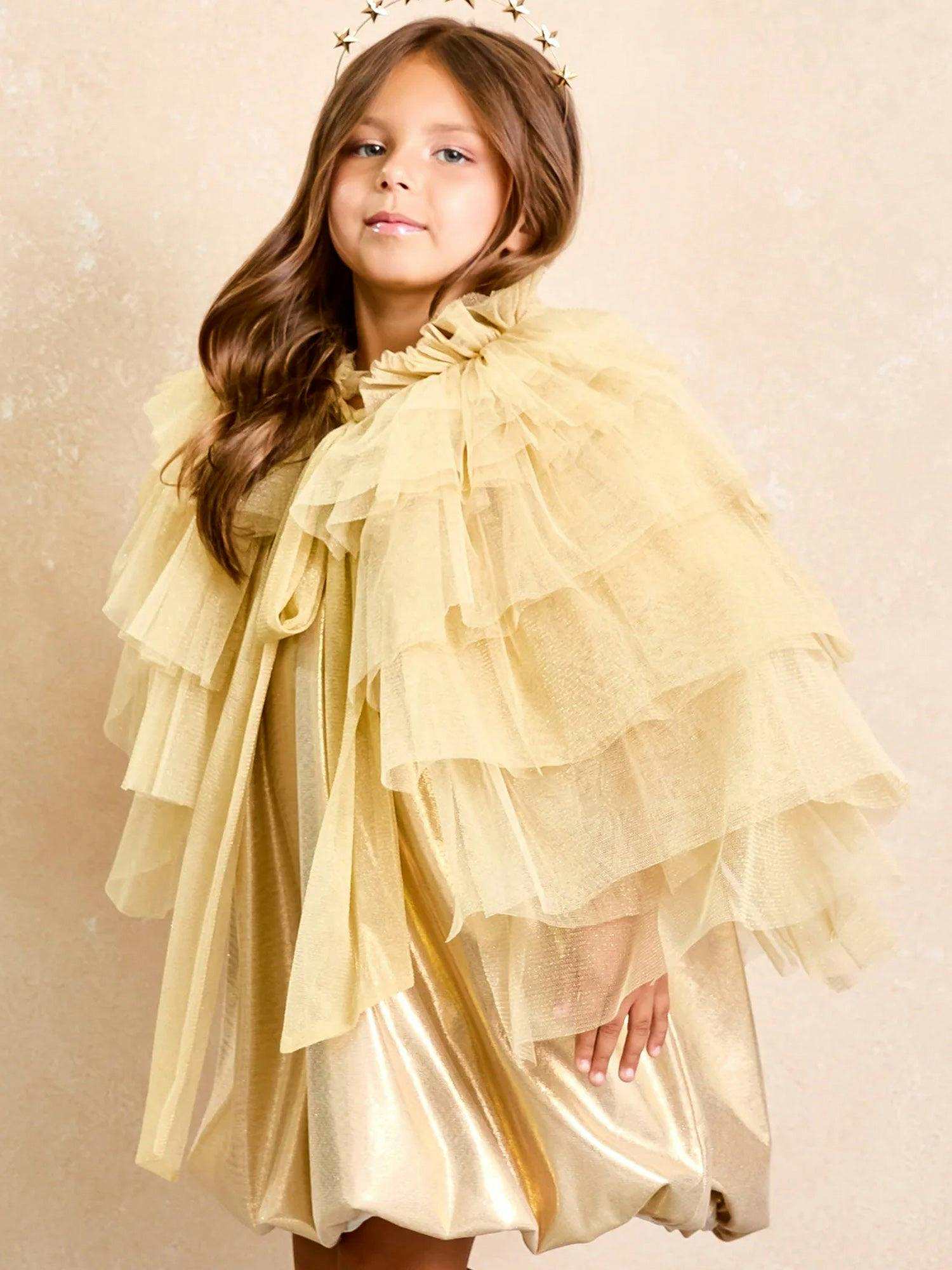 Gold Sparkly Tulle Cape for Girls
