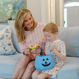 Anna Women's Longsleeve Short Set - Preppy Pumpkins Bright