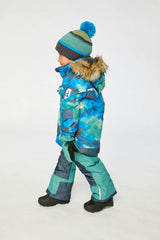 Two Piece Play Snowsuit Blue Camouflage Print With Green Pants