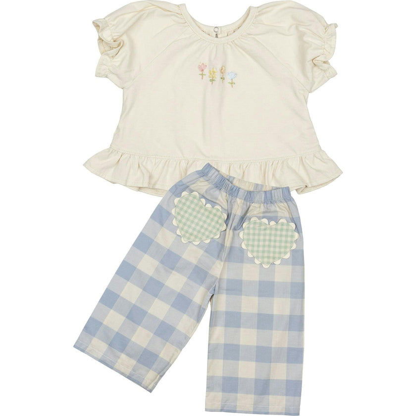 Heart Pocket Pant Set in Blue Gingham