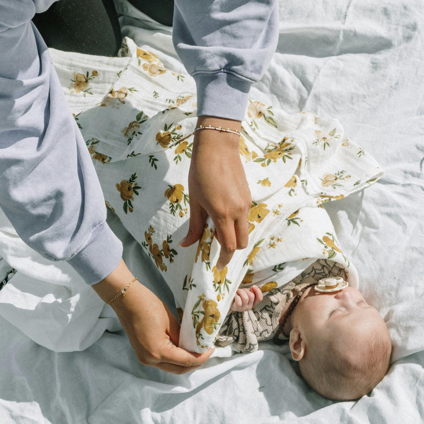 Organic Cotton Muslin Swaddle Blanket 2 Pack - Yellow Roses