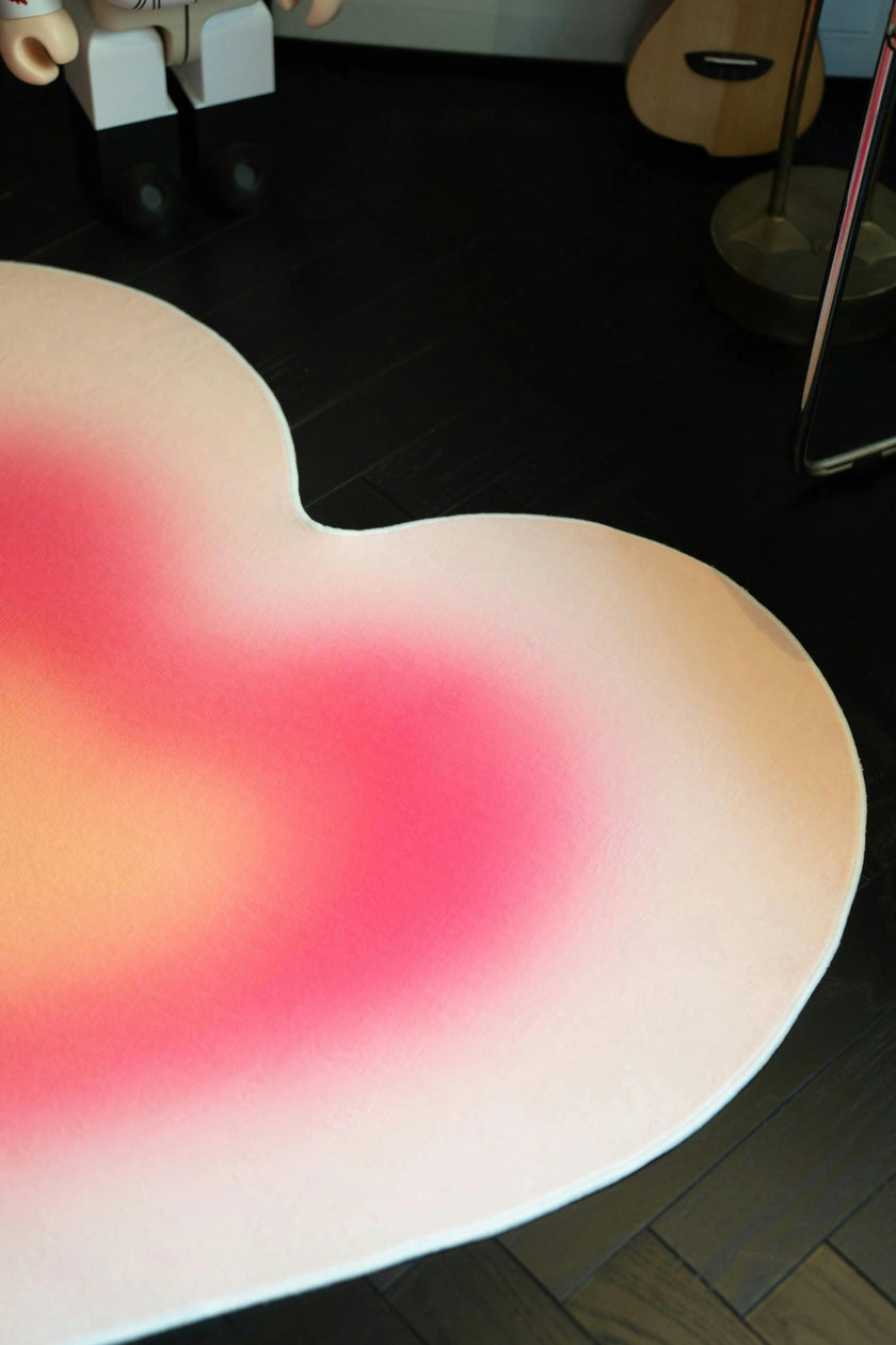 Pink Modern Gradient Heart Rug by Juan Marquez