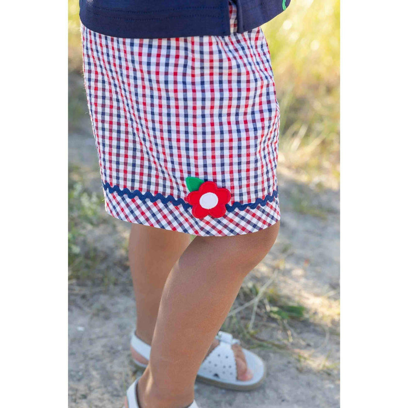 Plaid Seersucker Shorts With Ric Rac & Flowers