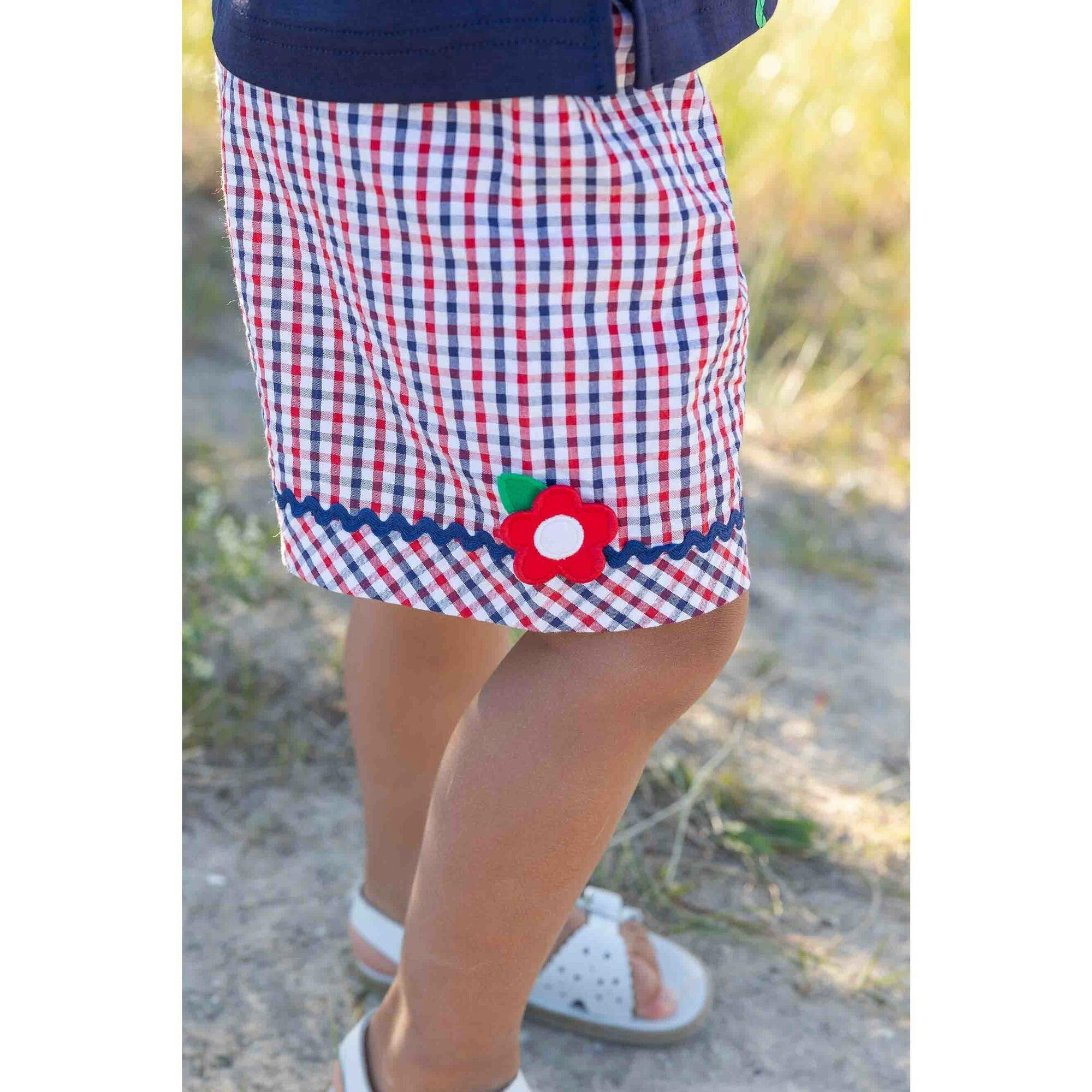 Plaid Seersucker Shorts With Ric Rac & Flowers
