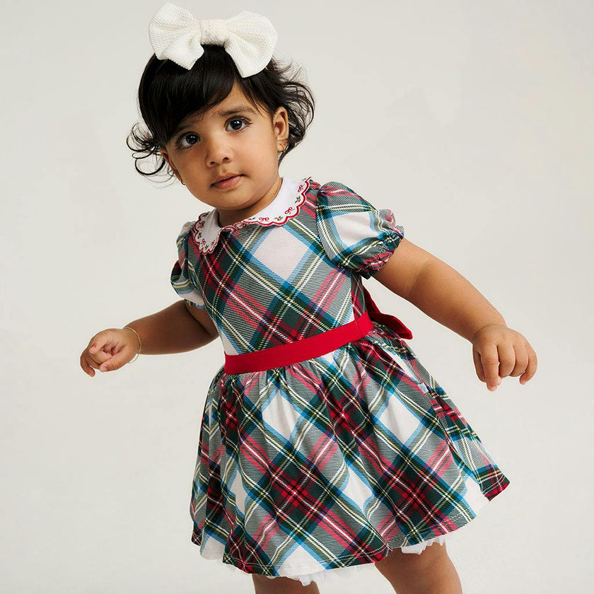Portia Plaid Scallop Collar Petticoat Bodysuit Dress