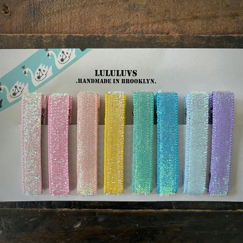 Glitter Velvet Alligator Bar Clips Bundle Set