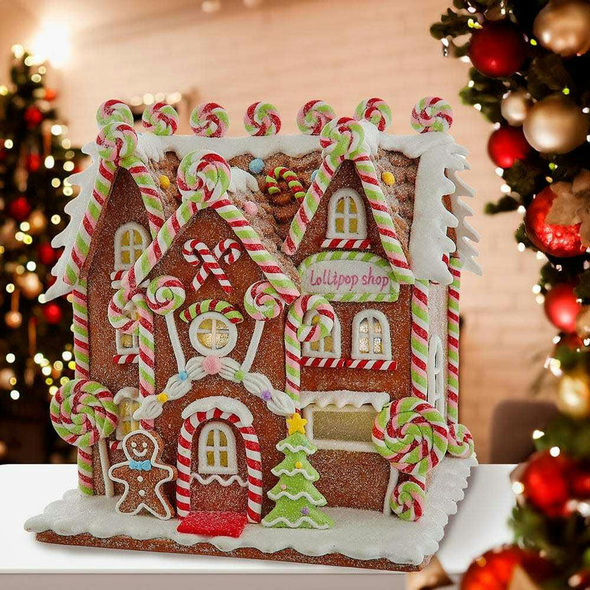 8.46-Inch Battery Operated LED Lighted Gingerbread Lollipop Shop