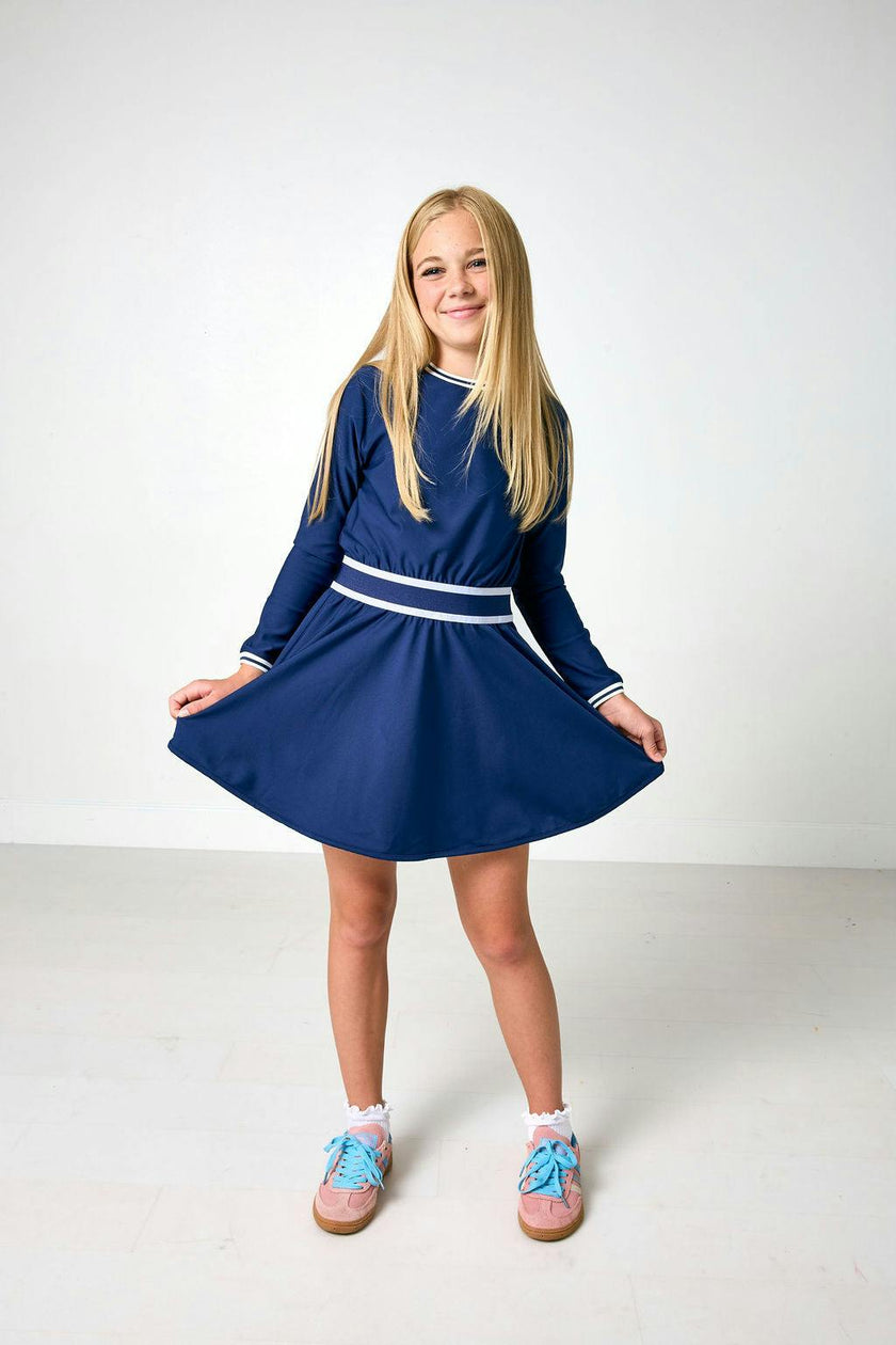 navy long sleeve club dress