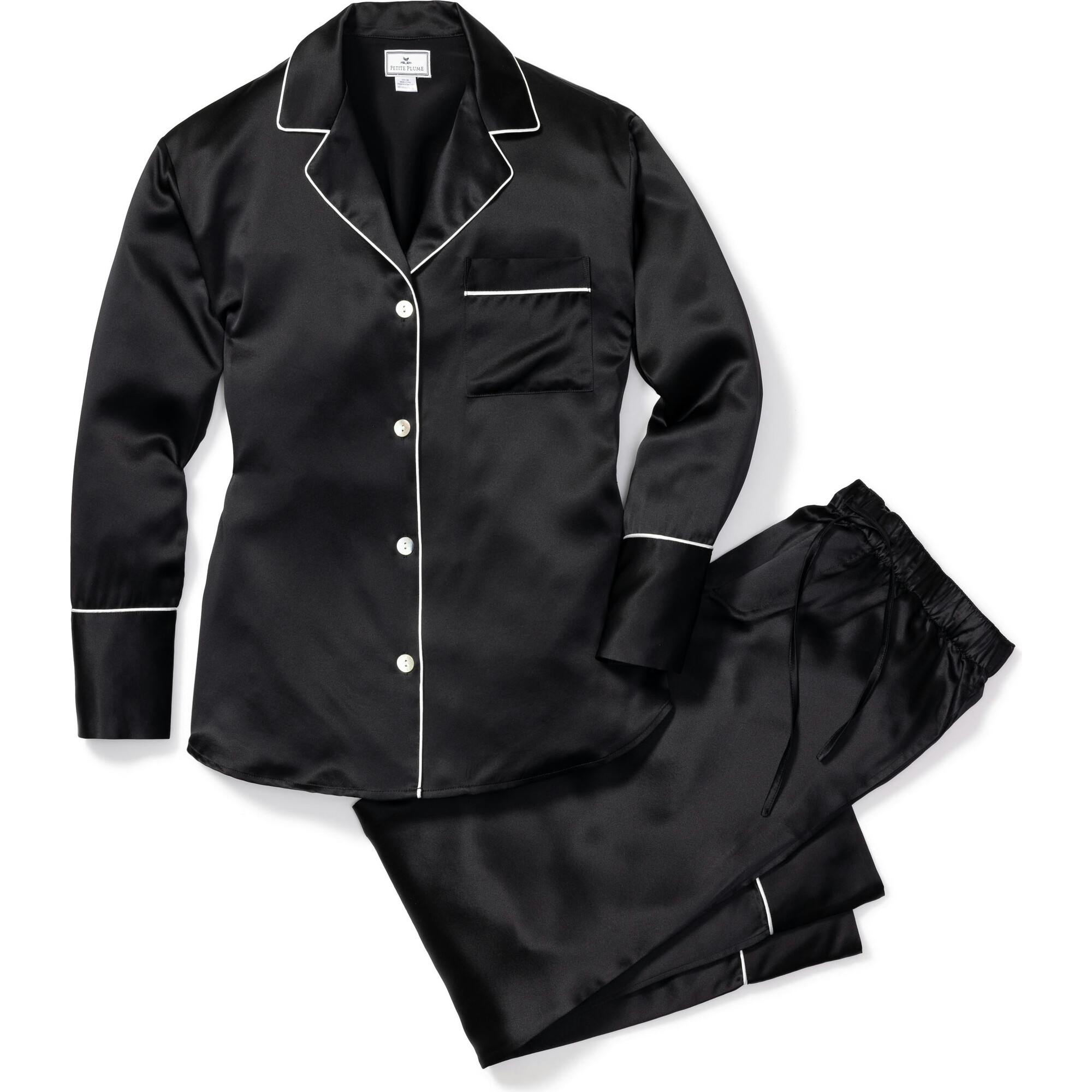 Women's Silk Pajama Set in Black
