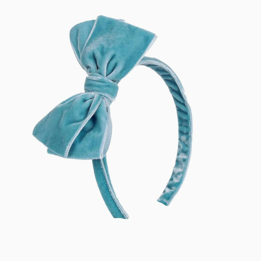 Velvet Big Bow Alice Band in Blue